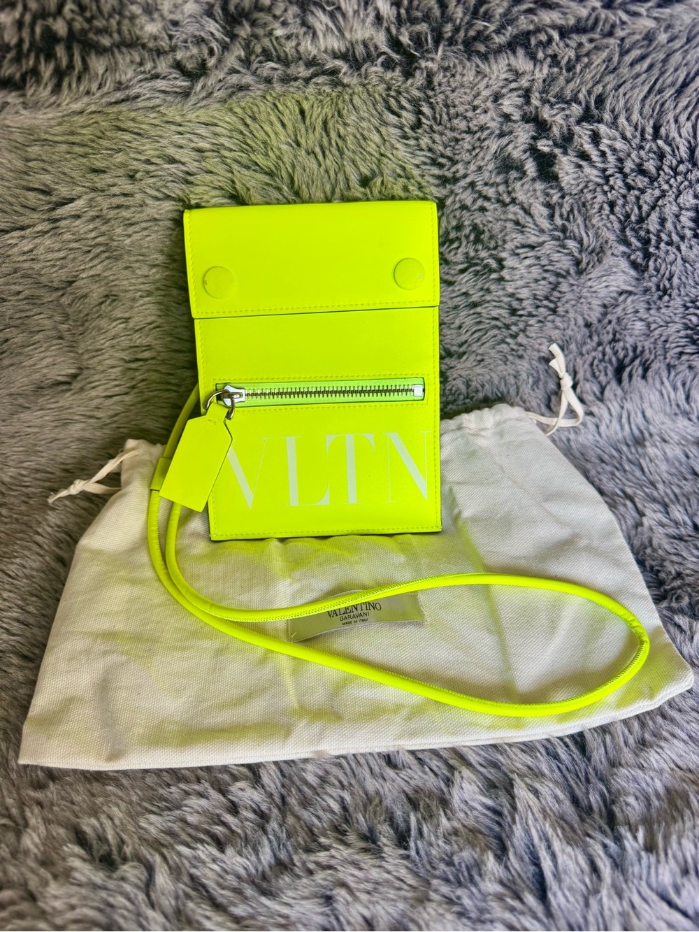 Valentino Garavani VLTN Neon Yellow Leather Phone Pouch Crossbody Bag